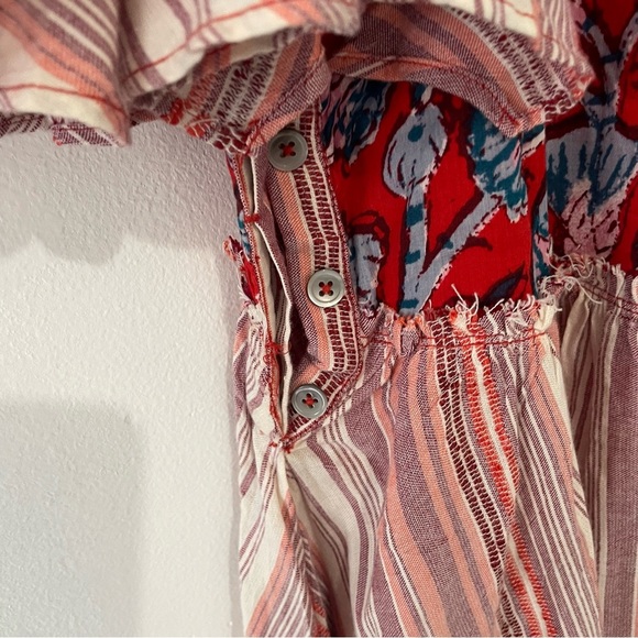 Free People Red Floral Stripes Under The Sun Tunic Top Mini Dress 37265 - Picture 5 of 13
